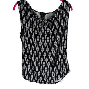 ANN TAYLOR Navy Geometric Ladies Casual Career Sleeveless Blouse, S